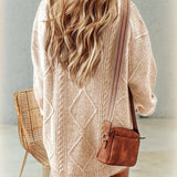 Cable Knit Mini Sweater Dress with Ribbed Trim
