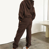 Women's Two Piece Tracksuit with Graphic Print Hoodie and Drawstring Jogger Pants