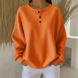 Waffle Knit Sweater with Button Neck Women