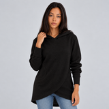 Women's Longline Hoodie Sweater with Asymmetrical Wrap Hem and Hooded Neckline