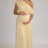 Maternity One-Shoulder Maxi Dress with Ruched Waist
