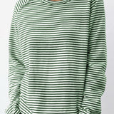 Women's Striped Top with Crew Neck Long Sleeves and Relaxed Fit
