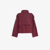 Cropped Jacket with Stand Collar and Double Breasted Button Front