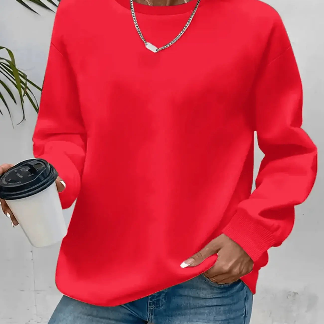 Women's Round Neck Sweater with Long Sleeves for Everyday Wear