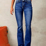 High-Waisted Flare Jeans with Button-Front
