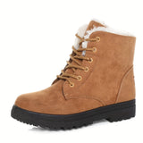 Faux Fur Lined Ankle Boots with Round Toe and Lug Sole
