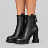 Platform Ankle Boots with Block Heel and Back Zip