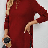 Long Sweater with Side Slits and Long Sleeves
