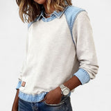 Denim Collar Knit Sweatshirt with Crew Neck
