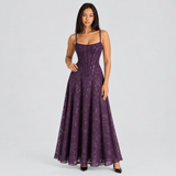 Floral Lace Corset Maxi Dress with Spaghetti Straps