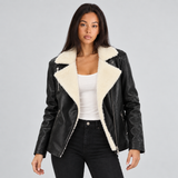 Faux Fur Collar Zip-Front Jacket with Multiple Pockets