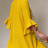 Ruffle Sleeve Shift Mini Dress with Boat Neck