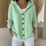 Hooded Knit Cardigan with Button Front