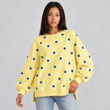Oversized Sweatshirt with Polka Dot Print and Side Slits