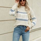 Fuzzy Knit Sweater with Fair Isle Pattern and Long Sleeves