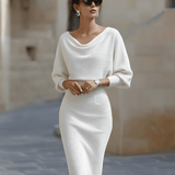 Bodycon Midi Dress with Cowl Neck and Batwing Sleeve