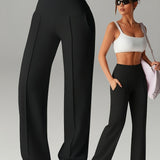 Wide-Leg Pants with High Waist and Front Seam