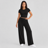 Two-Piece Set with Wide-Leg Pants and Fitted Crop Top