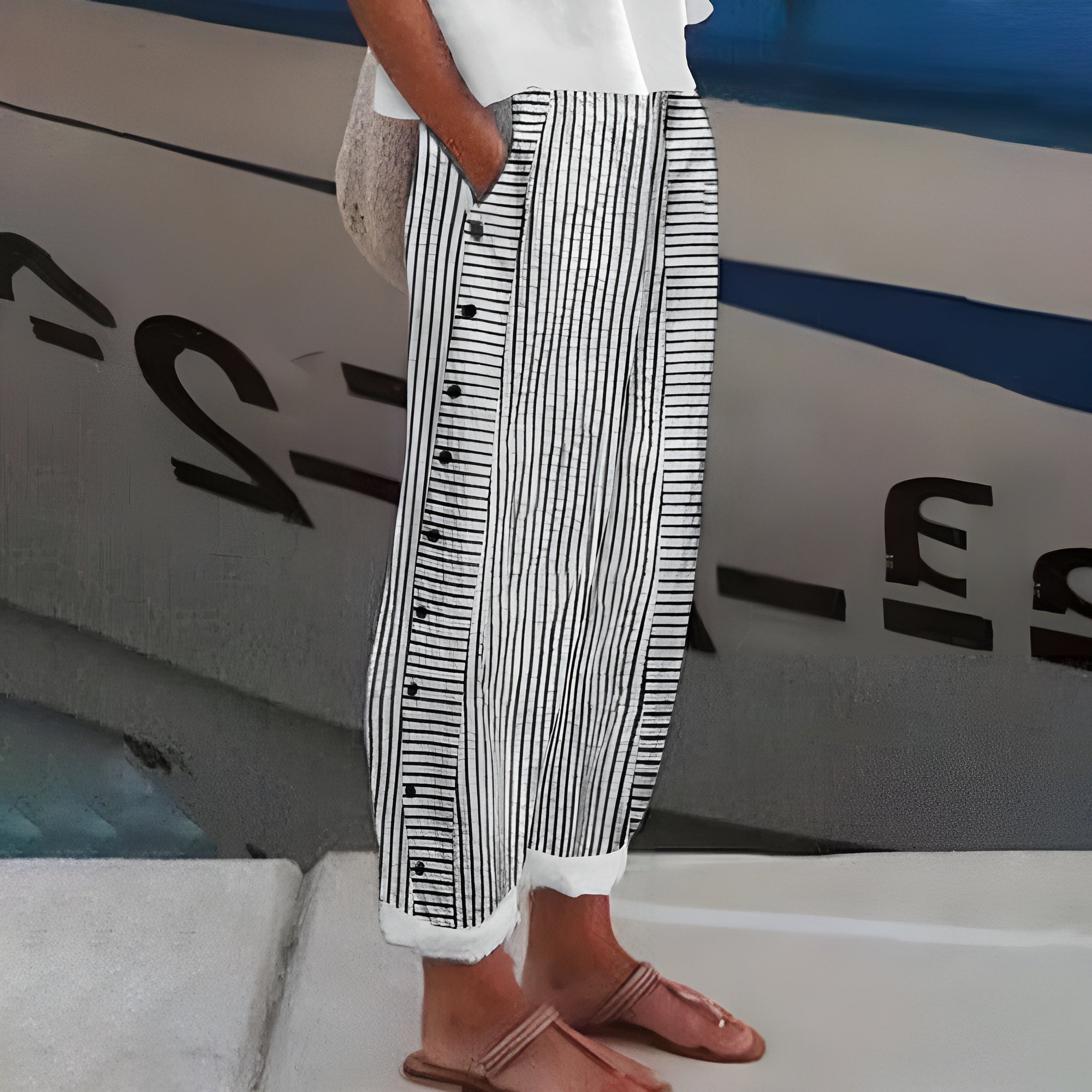 Amelie | Striped Linen Pants Women Summer Relaxed Casual