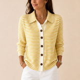 Striped Cardigan with Collar and Button-Front