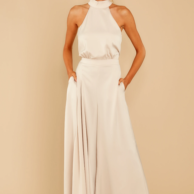 Satin Halter Neck Wide-Leg Jumpsuit