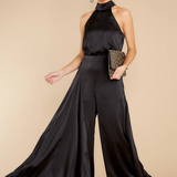 Satin Halter Neck Wide-Leg Jumpsuit
