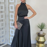 Satin Halter Neck Wide-Leg Jumpsuit