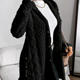 Women's Long Cardigan with Textured Cable Knit Design and Button Front for Winter