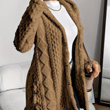 Women's Long Cardigan with Textured Cable Knit Design and Button Front for Winter