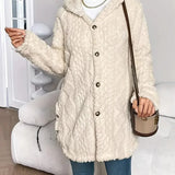 Women's Long Cardigan with Textured Cable Knit Design and Button Front for Winter