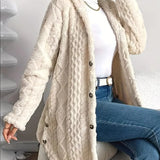 Women's Long Cardigan with Textured Cable Knit Design and Button Front for Winter