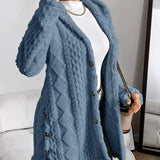 Women's Long Cardigan with Textured Cable Knit Design and Button Front for Winter