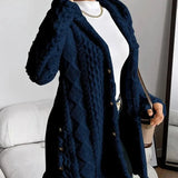 Women's Long Cardigan with Textured Cable Knit Design and Button Front for Winter