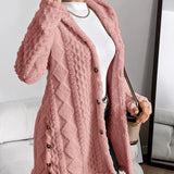 Women's Long Cardigan with Textured Cable Knit Design and Button Front for Winter