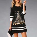 Women's Christmas Party Mini Dress with Reindeer Print and Three-Quarter Sleeves