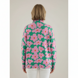 Floral Print Knit Turtleneck Sweater with Wide Sleeves