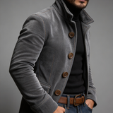 Corduroy Stand Collar Jacket with Front Pockets