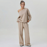 Wide-Leg Pants Set with One-Shoulder Top
