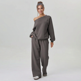 Wide-Leg Pants Set with One-Shoulder Top