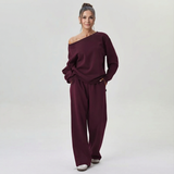 Wide-Leg Pants Set with One-Shoulder Top