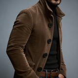 Corduroy Stand Collar Jacket with Front Pockets