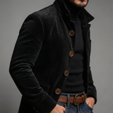 Corduroy Stand Collar Jacket with Front Pockets