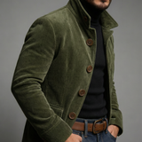 Corduroy Stand Collar Jacket with Front Pockets