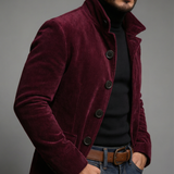 Corduroy Stand Collar Jacket with Front Pockets