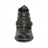 Studded Ankle Boots with Buckle Straps and Chain Detail