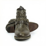 Studded Ankle Boots with Buckle Straps and Chain Detail