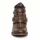 Studded Ankle Boots with Buckle Straps and Chain Detail
