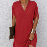 Draped V-Neck Shift Mini Dress with Split Sleeves