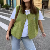 Women's Fleece Vest with Button Front Sleeveless Design and Textured Teddy Finish for Fall