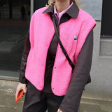 Women's Fleece Vest with Button Front Sleeveless Design and Textured Teddy Finish for Fall